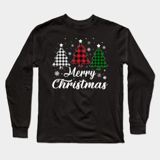 Merry Christmas Tree Xmas Buffalo Plaid Long Sleeve T-Shirt